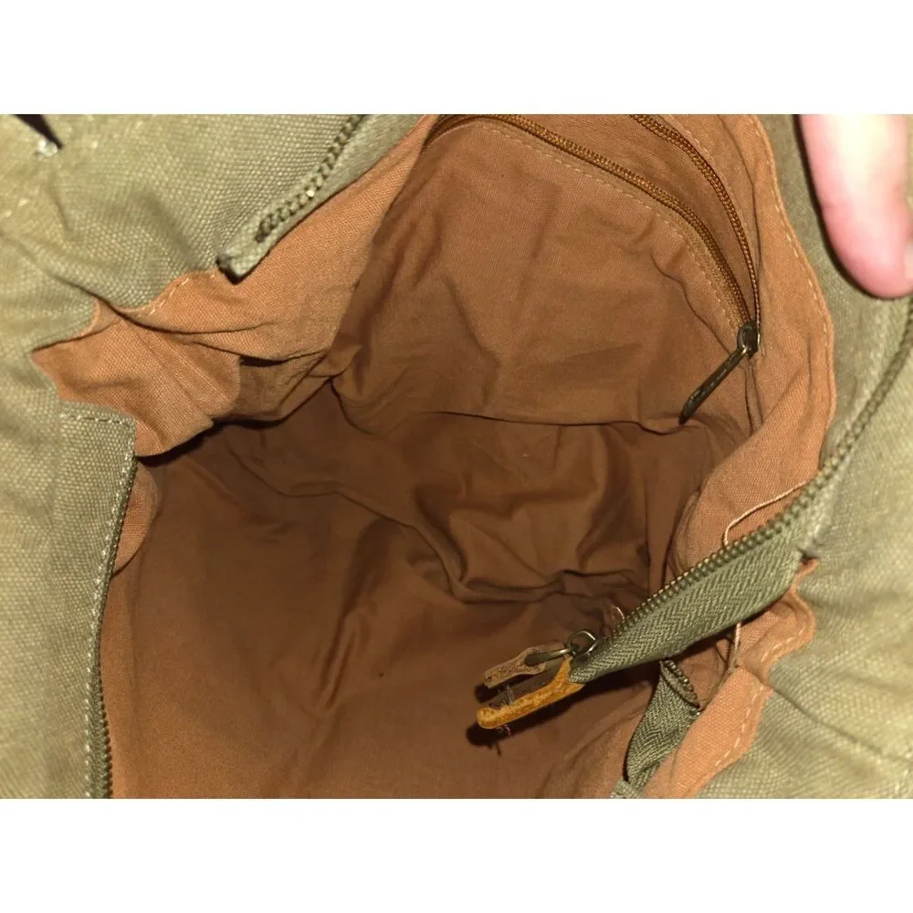 Sechunk Messenger Bag, Military style, leather, canvas, missing front buckles